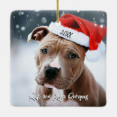 Hübscher Pit Bull mit Weihnachtsmannmütze Weihnach Keramikornament (Rückseite)