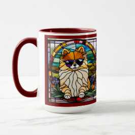 Hübscher Pomeranian-Buntglas-Kaffeebecher Tasse
