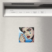 Hübscher Pop Art Comic Sad Woman with Tars Magnet (In Situ (Geschirrspüler))