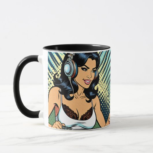 Hübscher Pop Art Deejay Jamming Tasse (Links)
