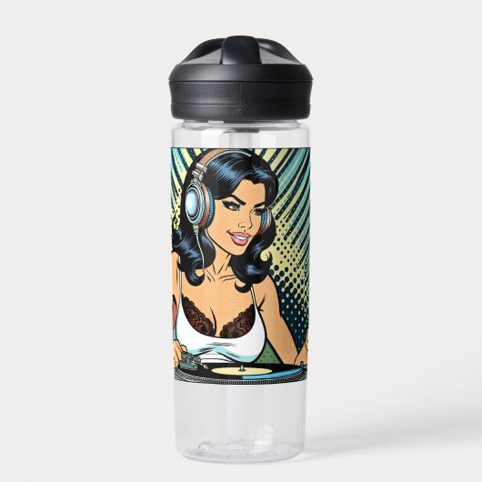 Hübscher Pop Art Deejay Jamming Trinkflasche (Vorderseite)