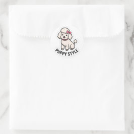 Hübscher Pudel-Sticker im Puppy-Style – Kawaii-Hun Runder Aufkleber