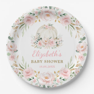 Hübscher Pumpkin Blush Pink Blumenkreide Baby Girl Pappteller