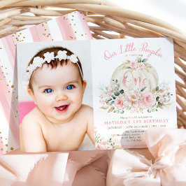Hübscher Pumpkin Blush Rose Gold Floral 1. Geburts Einladung