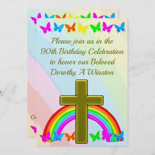 HÜBSCHER RAINBOW CHRISTLICHE 90. GEBURTSTAGLICHE E EINLADUNG (Vorne/Hinten)