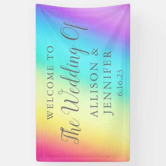 Hübscher Rainbow Fade Custom Wedding Willkommen Banner (Vertikal)