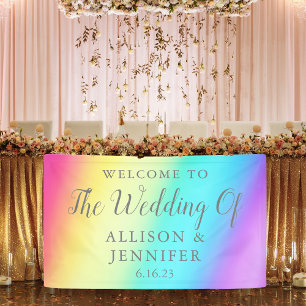 Hübscher Rainbow Fade Custom Wedding Willkommen Banner