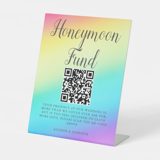 Hübscher Rainbow Fade Custom Wedeymoon Fund Sockelschild (Vorderseite)