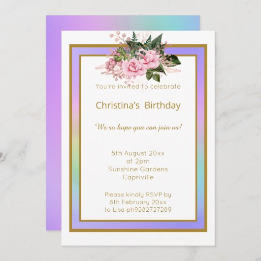 HÜBSCHER RAINBOW-FLORARAL EINLADUNG (Vorne/Hinten)