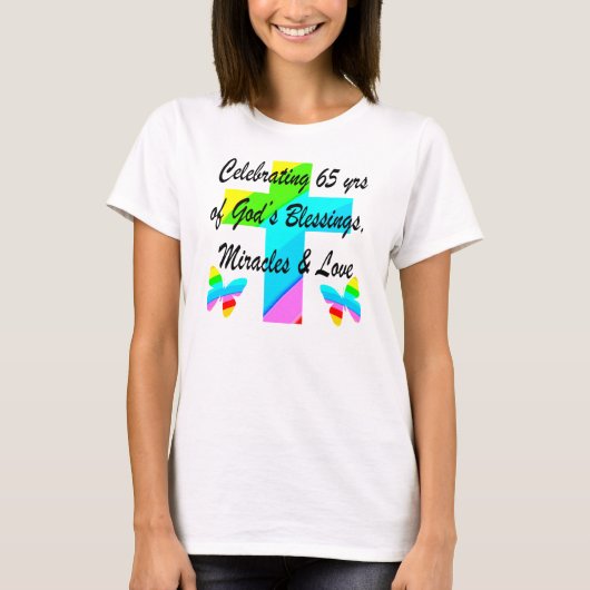 HÜBSCHER RAINBOW-KREUZ AM 65. GEBURTSTAG T-Shirt (Vorderseite)