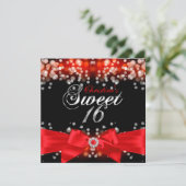 Hübscher Red Bow & Sparkle 16 . Geburtstag Einladu Einladung (Stehend Vorderseite)
