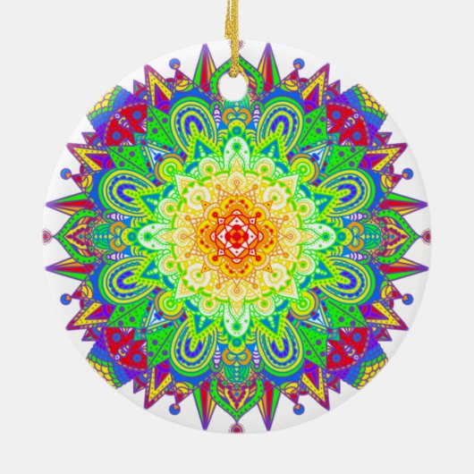 Hübscher Regenbogen Farbe Mandala Abstrakte Kunst Keramik Ornament (Hinten)