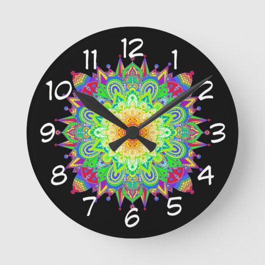 Hübscher Regenbogen Farbe Mandala Abstrakte Kunst Runde Wanduhr (Vorderseite)