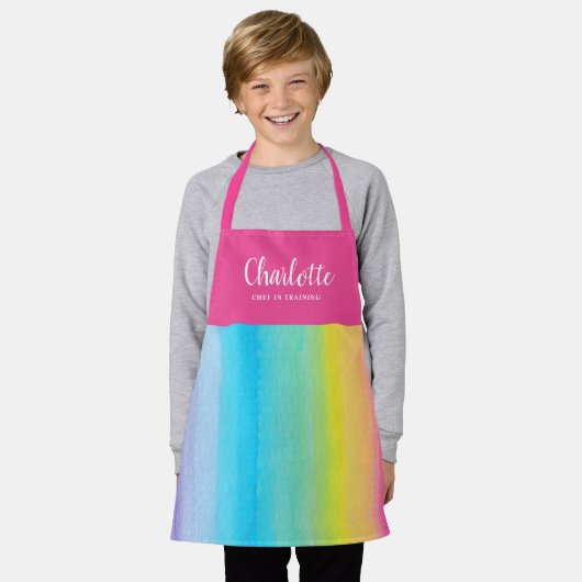 Hübscher Regenbogen mit rosa Streifen | Name Schürze (Getragen)