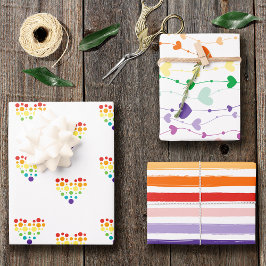 Hübscher Regenbogen und Herzmuster Geburtstag Geschenkpapier Set