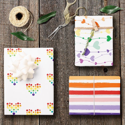 Hübscher Regenbogen und Herzmuster Geburtstag Geschenkpapier Set