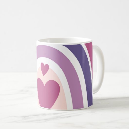 Hübscher Regenbogen und Lila Herzen Kaffeetasse (VorderseiteRechts)