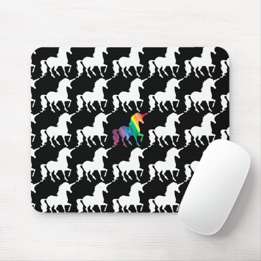 Hübscher Regenbogenunicorn-schwarzer u. weißer Mousepad (Mit Mouse)