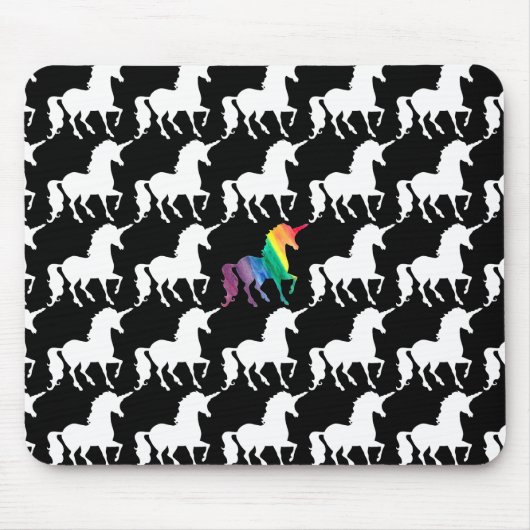 Hübscher Regenbogenunicorn-schwarzer u. weißer Mousepad (Vorne)