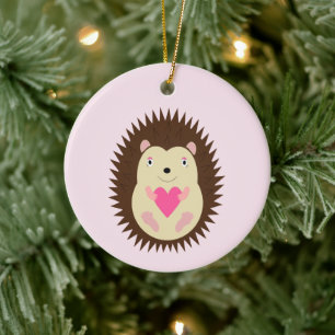 Hübscher rosa Baby-Mädchen-Igel mit individuellem  Keramik Ornament