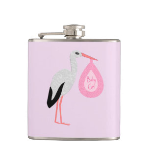 Hübscher rosa Baby Mädchen Storch Flachmann