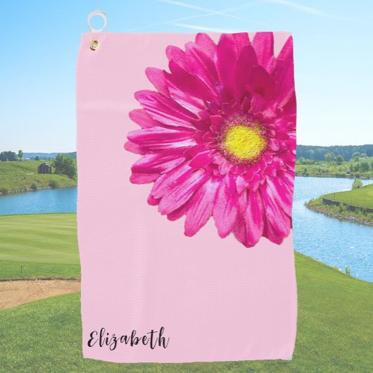 Hübscher Rosa-Blume-individuelle Name Golfhandtuch