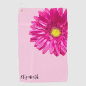 Hübscher Rosa-Blume-individuelle Name Golfhandtuch (Vorderseite)