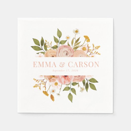 Hübscher Rosa Blumengarten Hochzeit Empfang Serviette (Vorderseite)