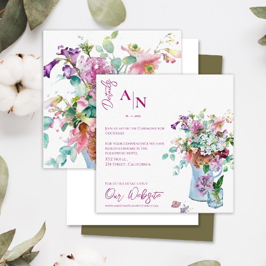 Hübscher Rosa Blumengarten Hochzeitsdetails Begleitkarte