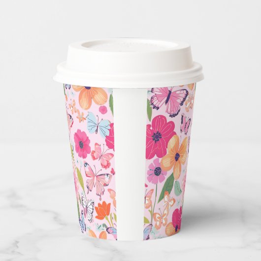 Hübscher Rosa Blumengarten Pappbecher (Links)