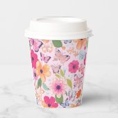 Hübscher Rosa Blumengarten Pappbecher (Vorderseite)