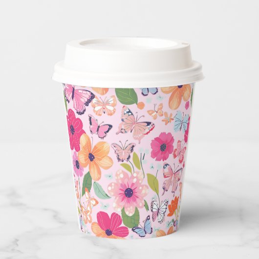 Hübscher Rosa Blumengarten Pappbecher (Vorderseite)