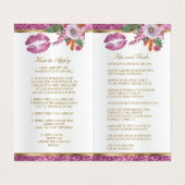 Hübscher rosa BlumenGlitzer-Lippenanweisungs-Satin Visitenkarten (Innenseite Aufgefaltet)