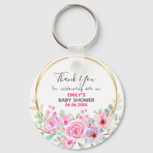 Hübscher rosa Blumenkranz Danke Baby Shower Schlüsselanhänger