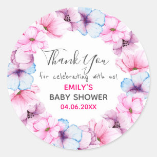 Hübscher rosa Blumenkranz Dankeschön Baby Shower Runder Aufkleber
