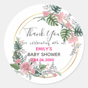 Hübscher rosa Blumenkranz Dankeschön Baby Shower Runder Aufkleber