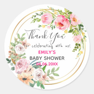 Hübscher rosa Blumenkranz Dankeschön Baby Shower Runder Aufkleber