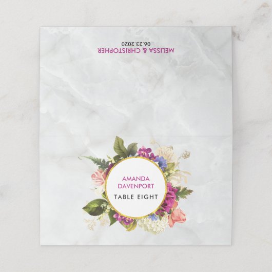 Hübscher, rosa Blumentisch Platzkarte (Außenseite Aufgefaltet)