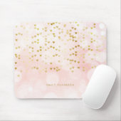 Hübscher rosa Bokeh und Herz Goldener Foil Confett Mousepad (Mit Mouse)