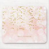 Hübscher rosa Bokeh und Herz Goldener Foil Confett Mousepad (Vorne)