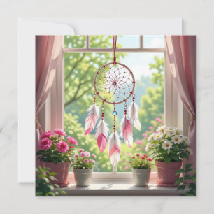 Hübscher rosa Dreamcatcher und Pflanze Fensterlade