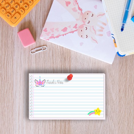 Hübscher rosa Einhorn- und Regenbogenschütze 10"x6 Post-it Klebezettel