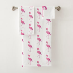 Hübscher rosa Flamingo, Fuchsie und Weiß Badhandtuch Set