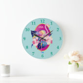 Hübscher rosa Flamingo-tropische Hibiskus-Blumen Große Wanduhr (Zuhause)