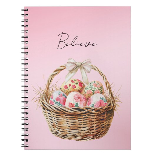 Hübscher rosa Frühlingsblumen-Oster-Eier-Korbbogen Notizblock (Vorderseite)