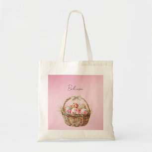 Hübscher rosa Frühlingsblumen-Oster-Eier-Korbbogen Tragetasche