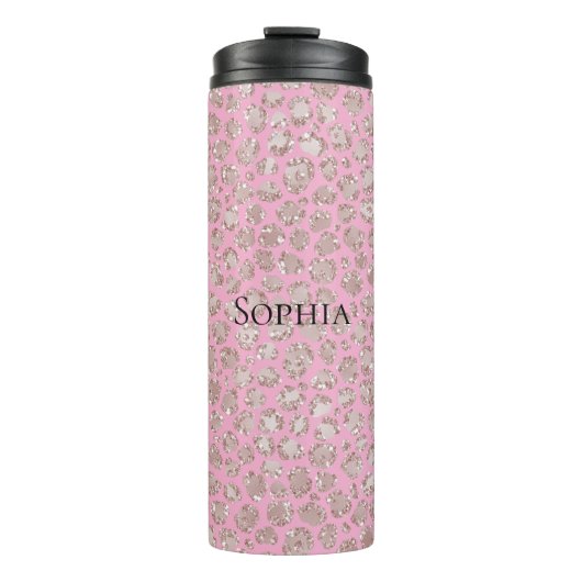 Hübscher Rosa Glitzer Glanz Leopard Thermosbecher (Vorderseite)