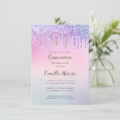 Hübscher rosa Glitzer Gradient Quinceañera Geburts Einladung (Stehend Vorderseite)