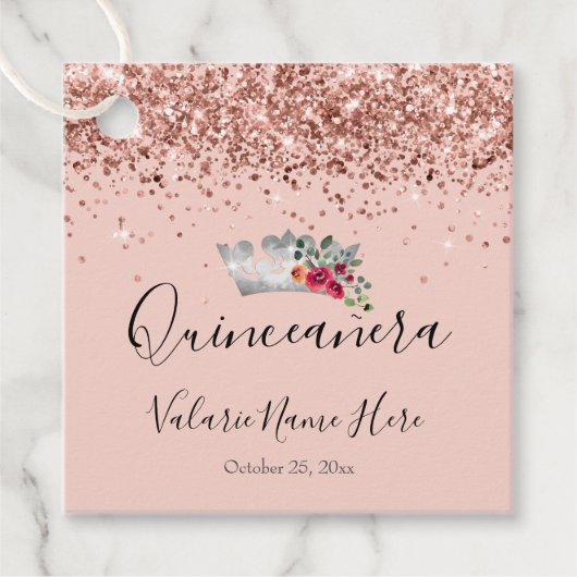 Hübscher rosa Glitzer Quinceanera Geschenkanhänger (Vorderseite)