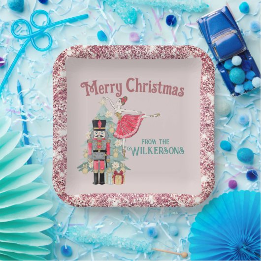 Hübscher rosa Glitzer und Aquamariner Nutcracker W Pappteller (Party)